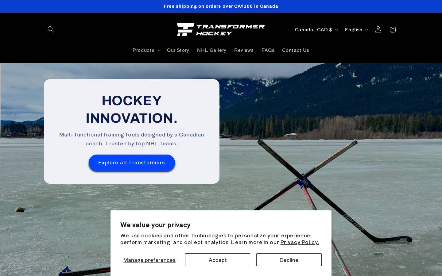 transformerhockey.com homepage screenshot
