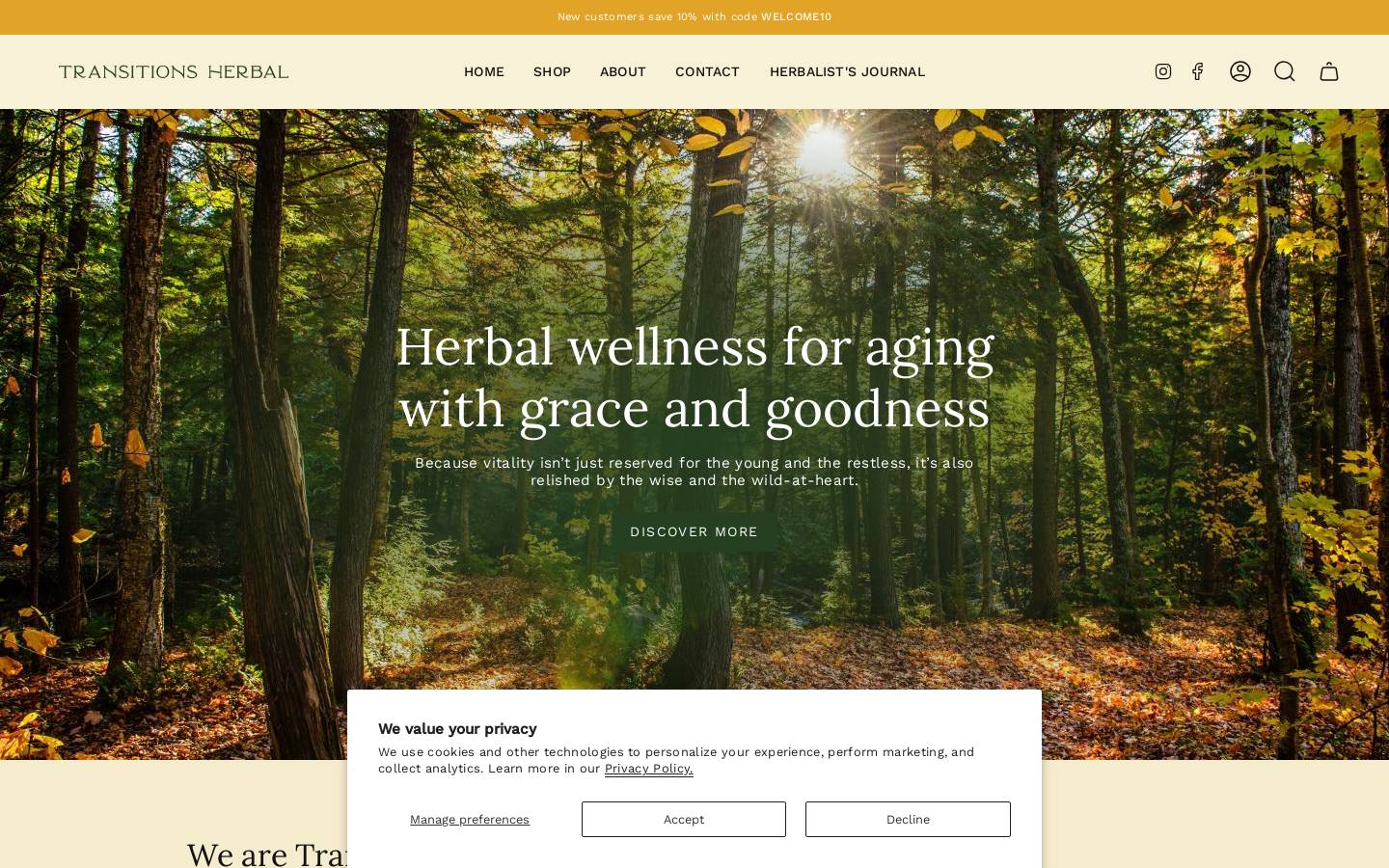 transitionsherbal.com homepage screenshot