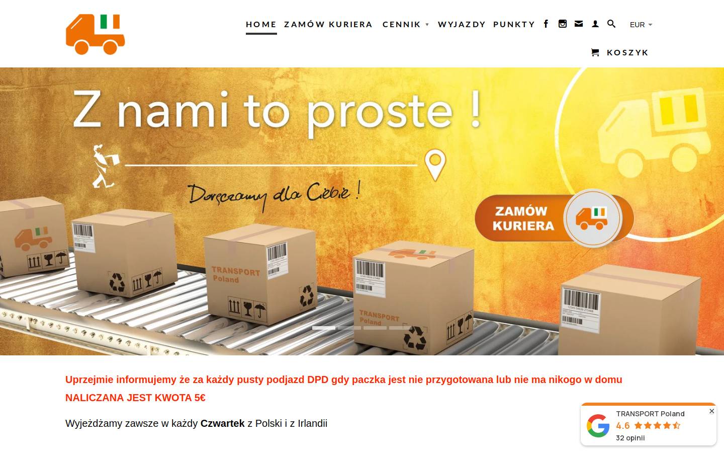 transportpoland.ie homepage screenshot