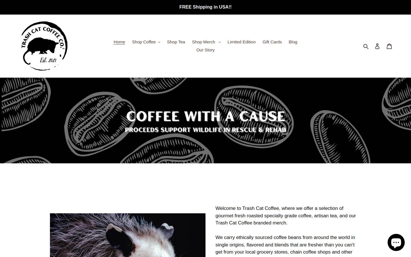 trashcatcoffee.com homepage screenshot