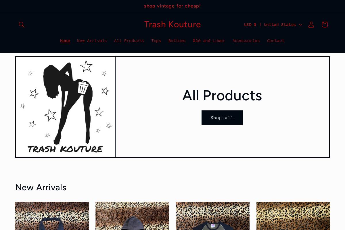 trashkouture.com homepage screenshot