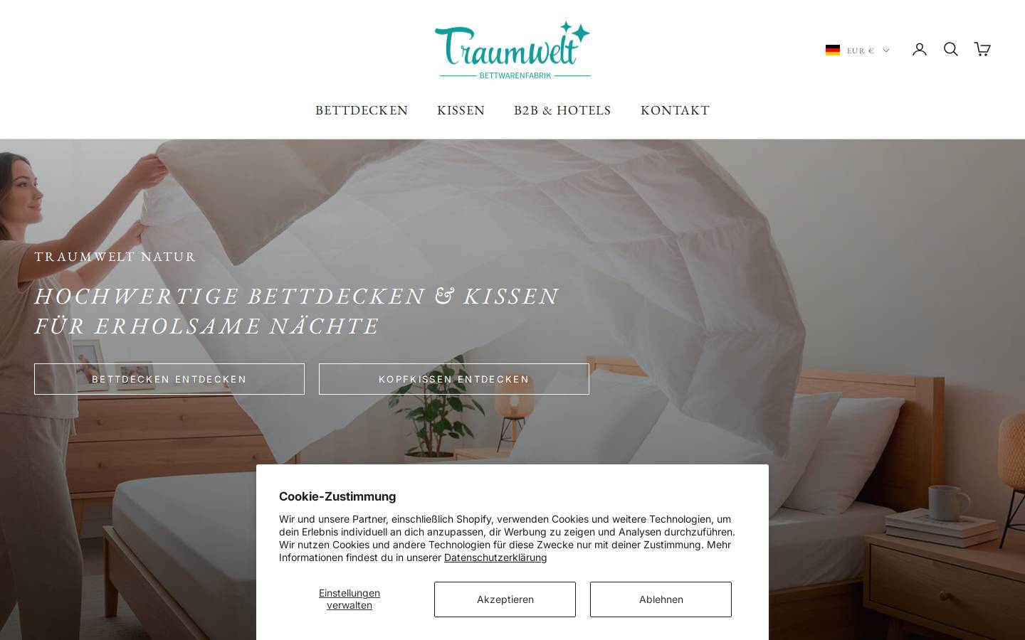 Traumwelt Bettwaren homepage screenshot
