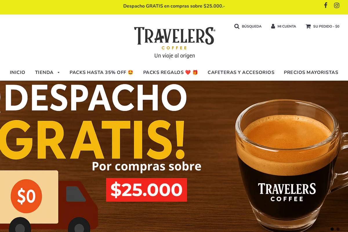 Travelers Coffee homepage screenshot