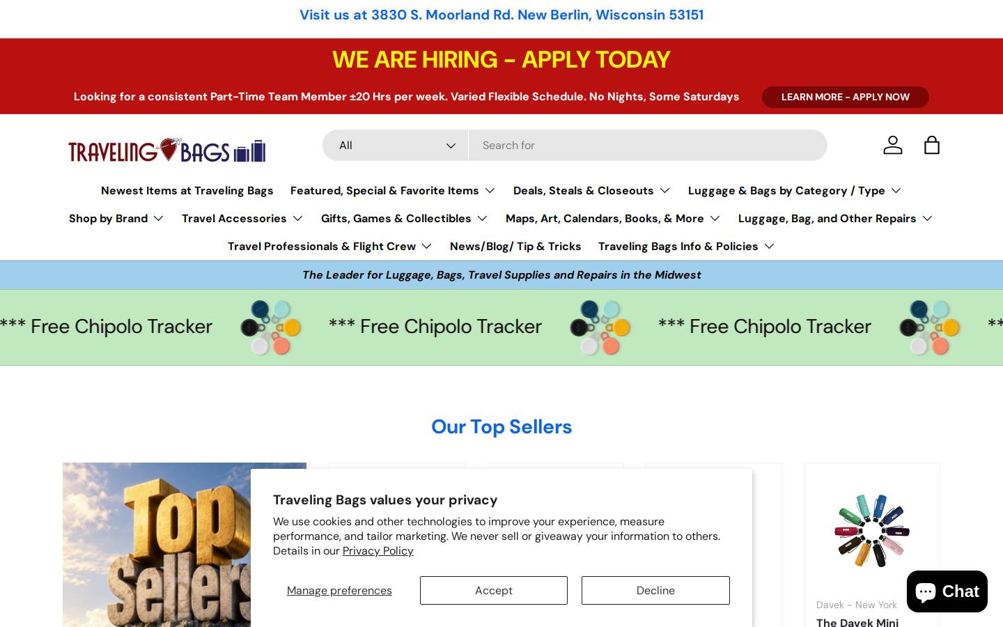 travelingbagsmke.com homepage screenshot
