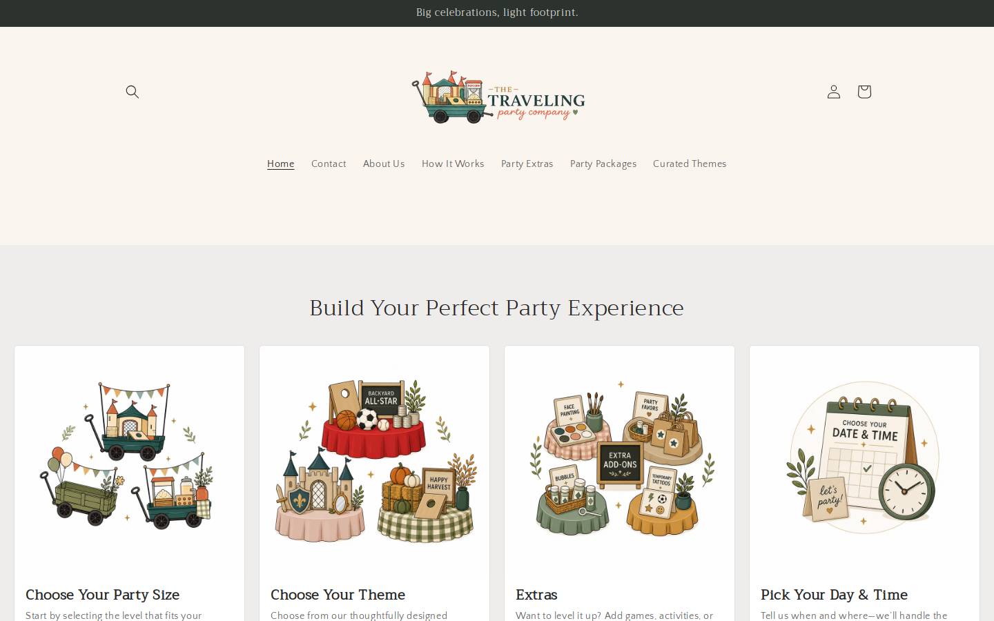 travelingpartyco.com homepage screenshot