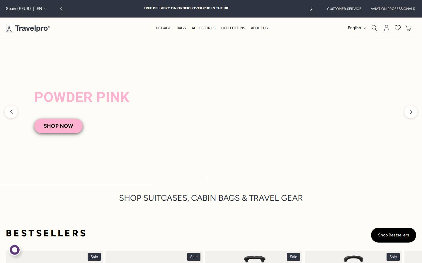 Travelpro Luggage homepage screenshot