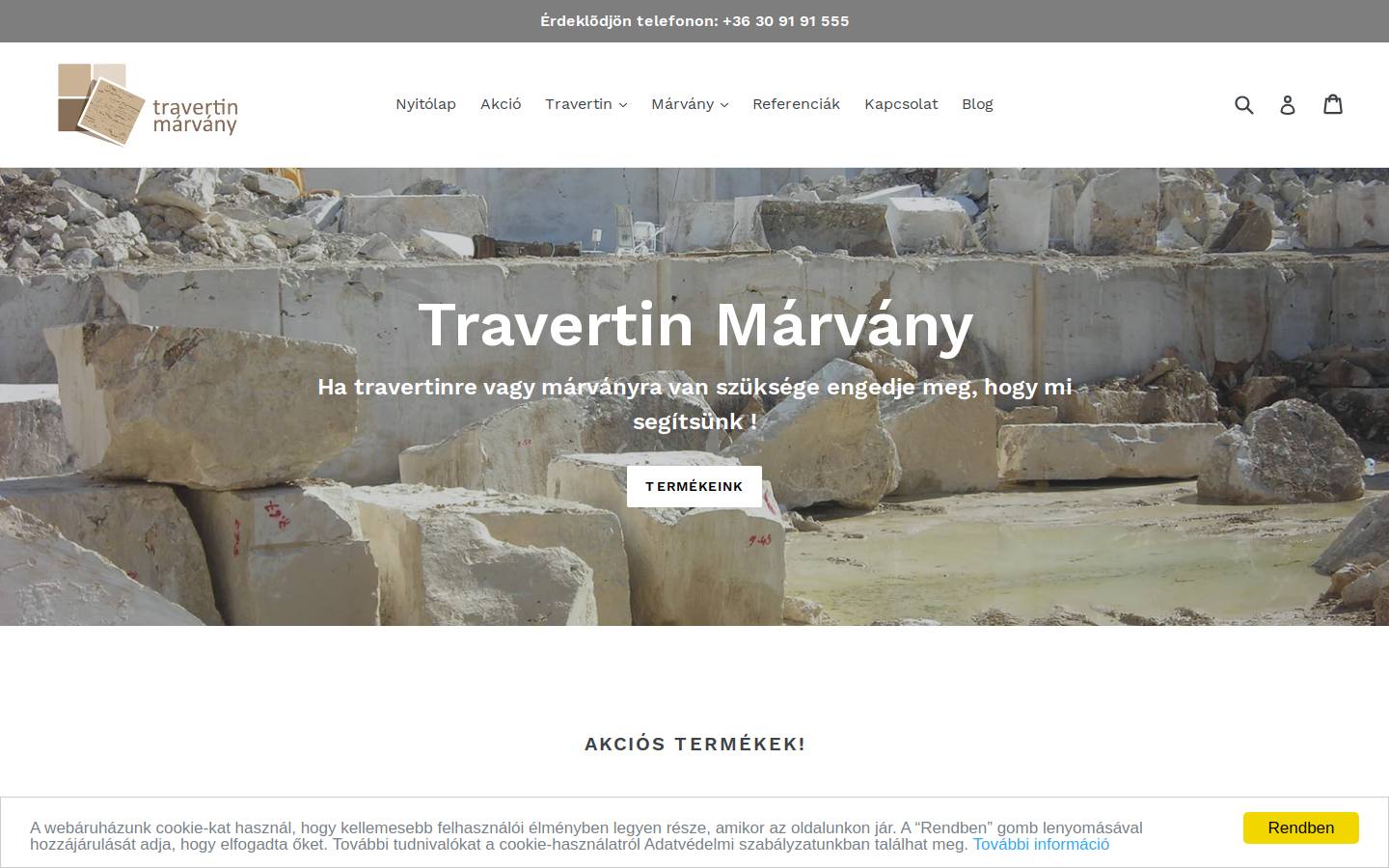 travertinmarvany.hu homepage screenshot