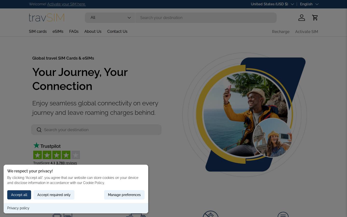 travSIM homepage screenshot