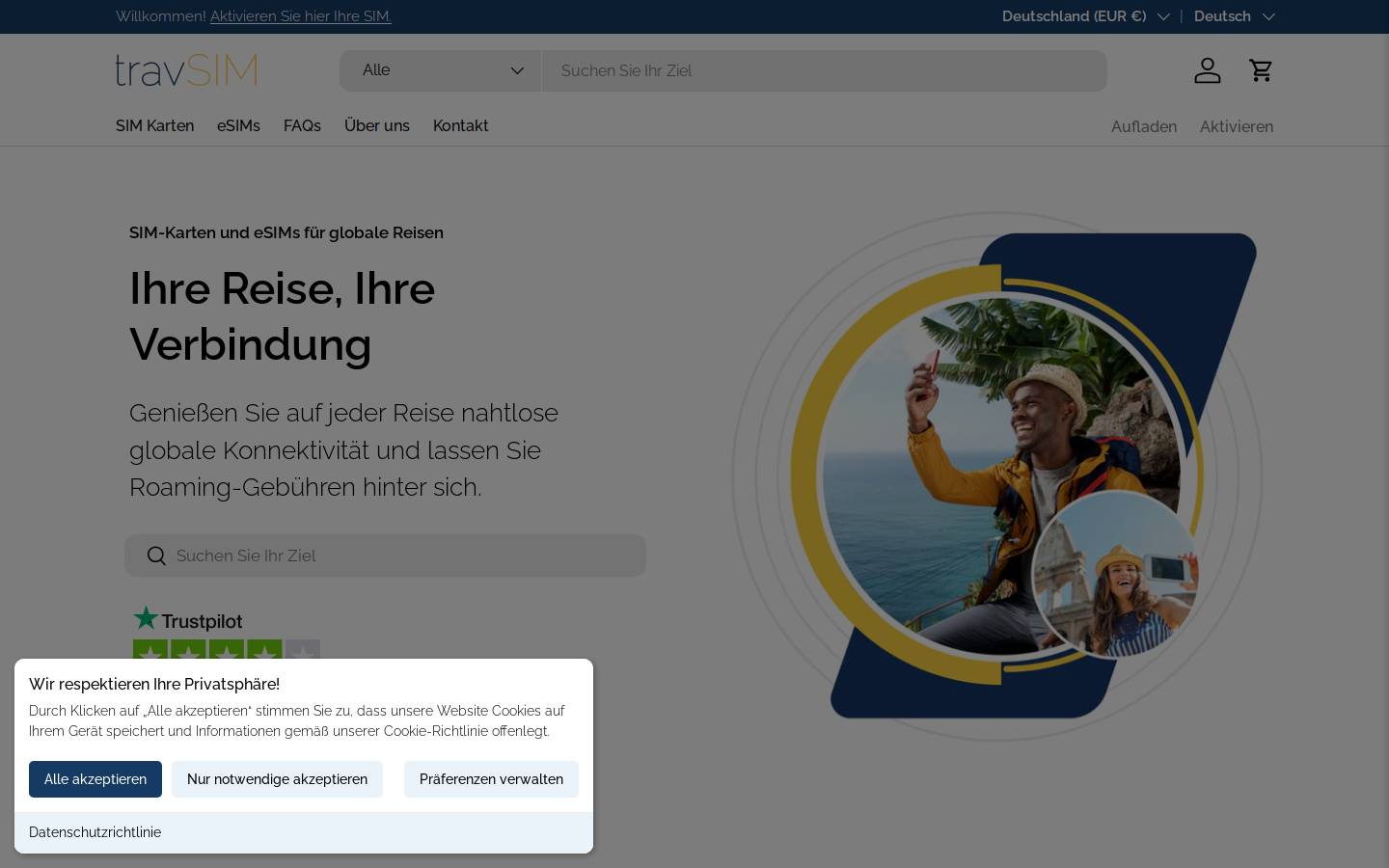 travSIM homepage screenshot
