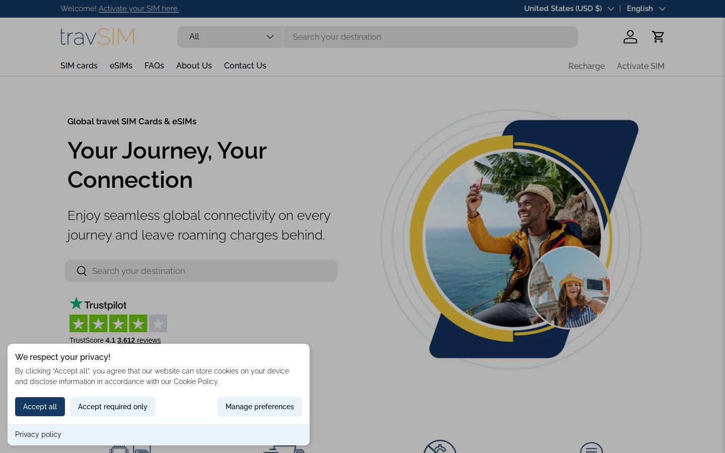 travSIM homepage screenshot