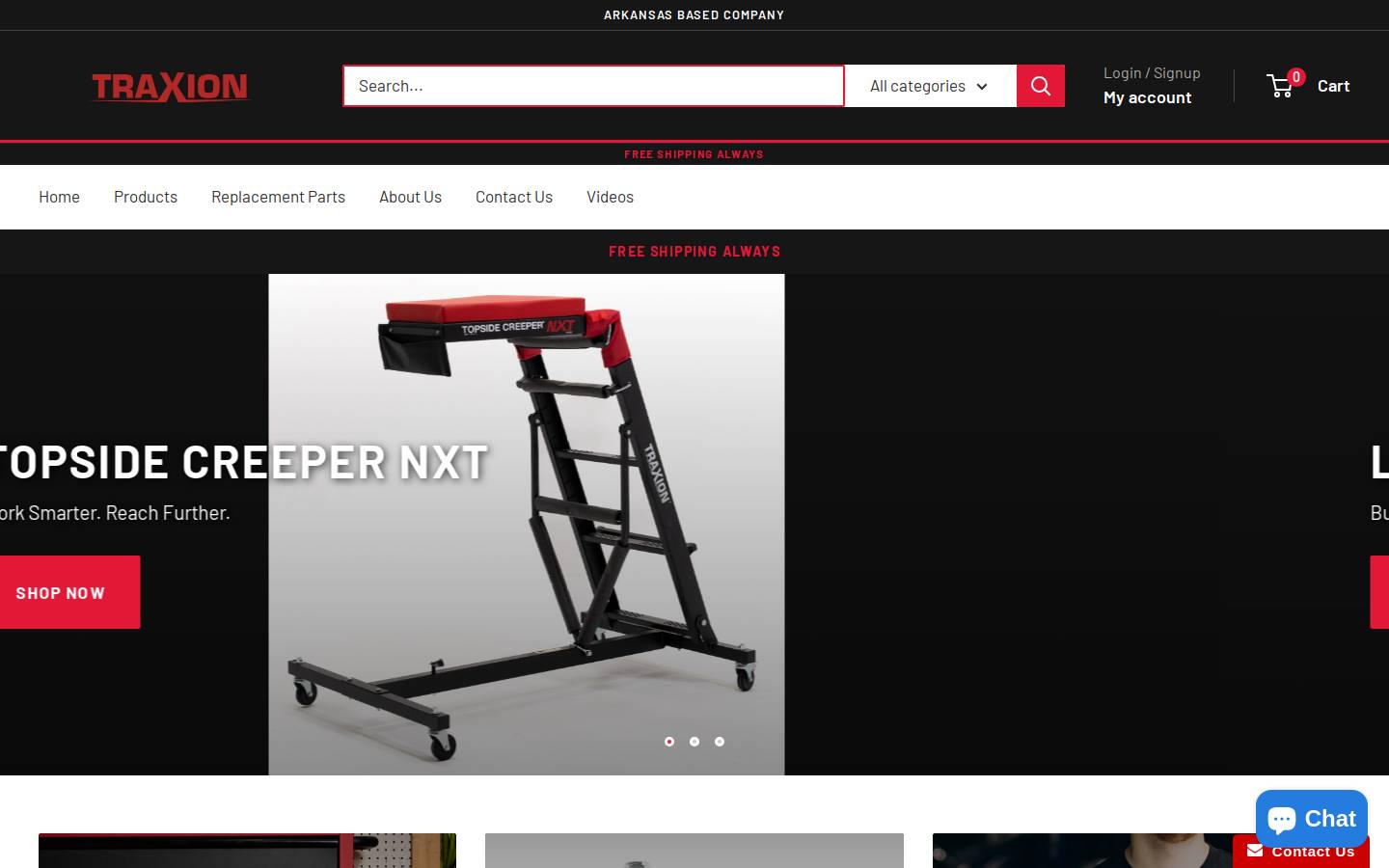 traxionproducts.com homepage screenshot