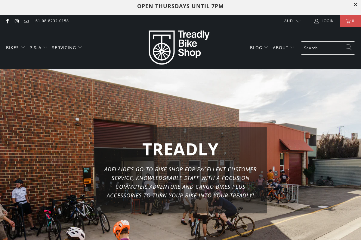 Treadly Bike Shop homepage screenshot