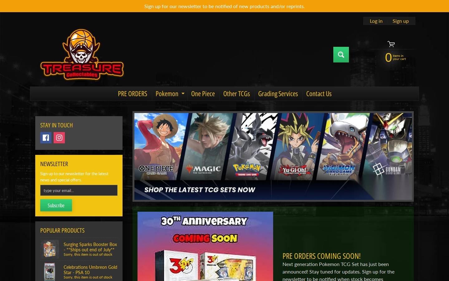 treasurecollectables.com.au homepage screenshot