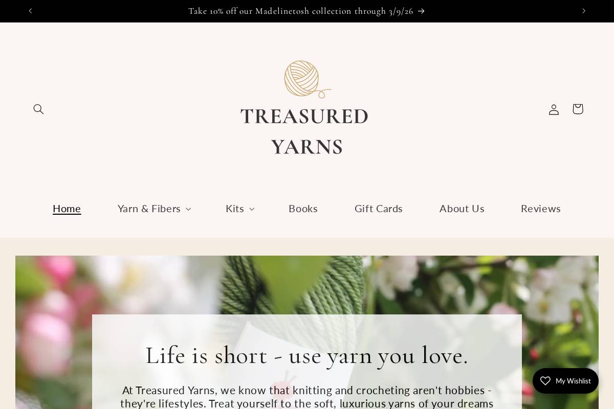 Treasured Yarns homepage screenshot