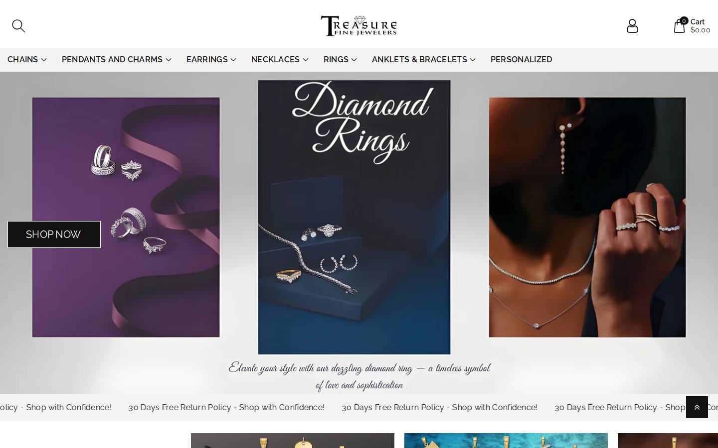 treasurefinejewelers.com homepage screenshot