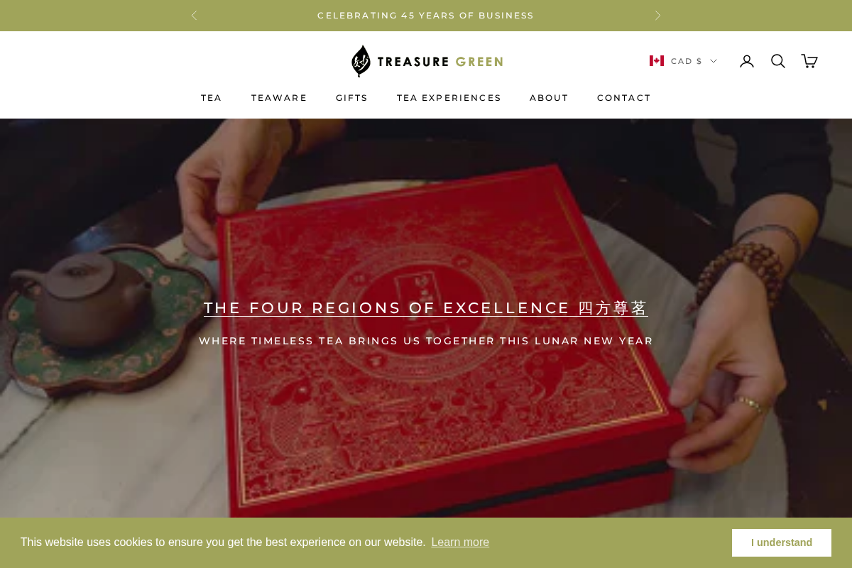 Treasure Green Tea Company homepage screenshot