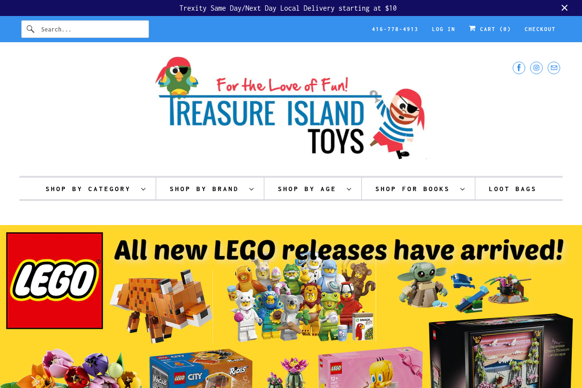 Treasure Island Toys homepage screenshot