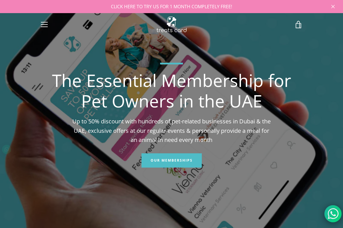 Treats Card homepage screenshot