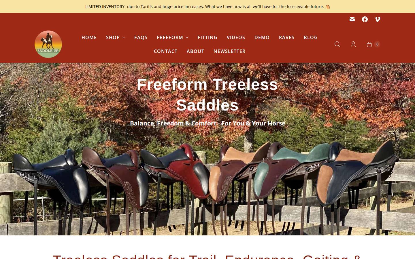 treelesssaddle.com homepage screenshot