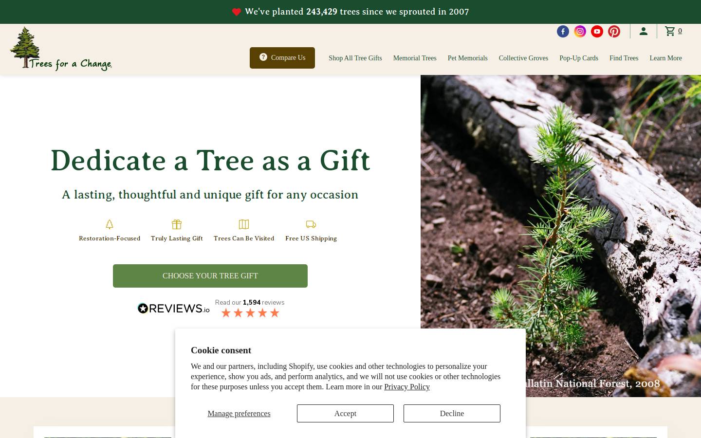 Treesforachange.com homepage screenshot