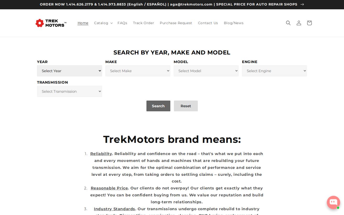 trekmotors.com homepage screenshot