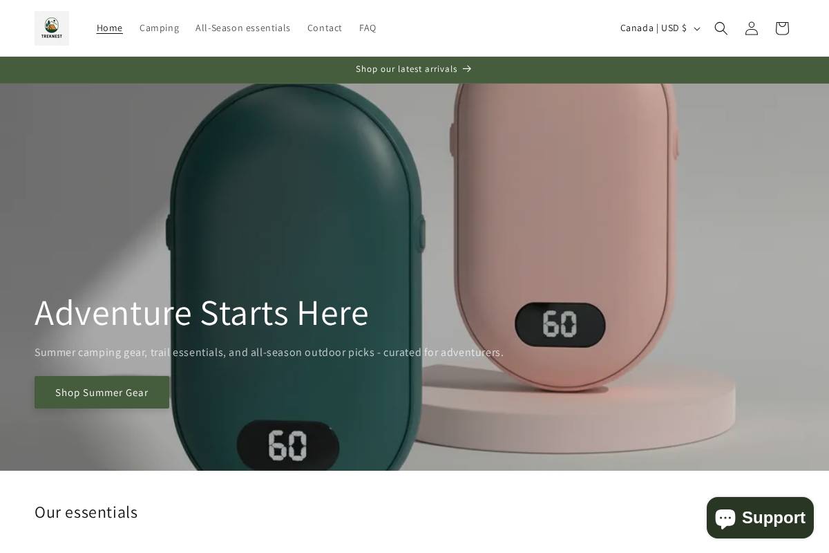 treknest.ca homepage screenshot