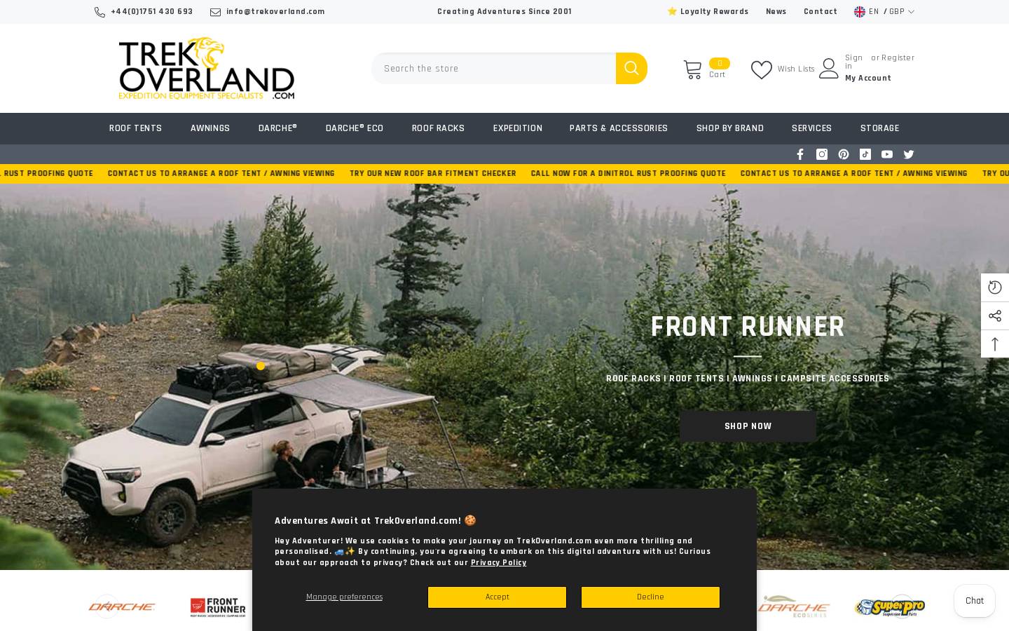 Trekoverland homepage screenshot