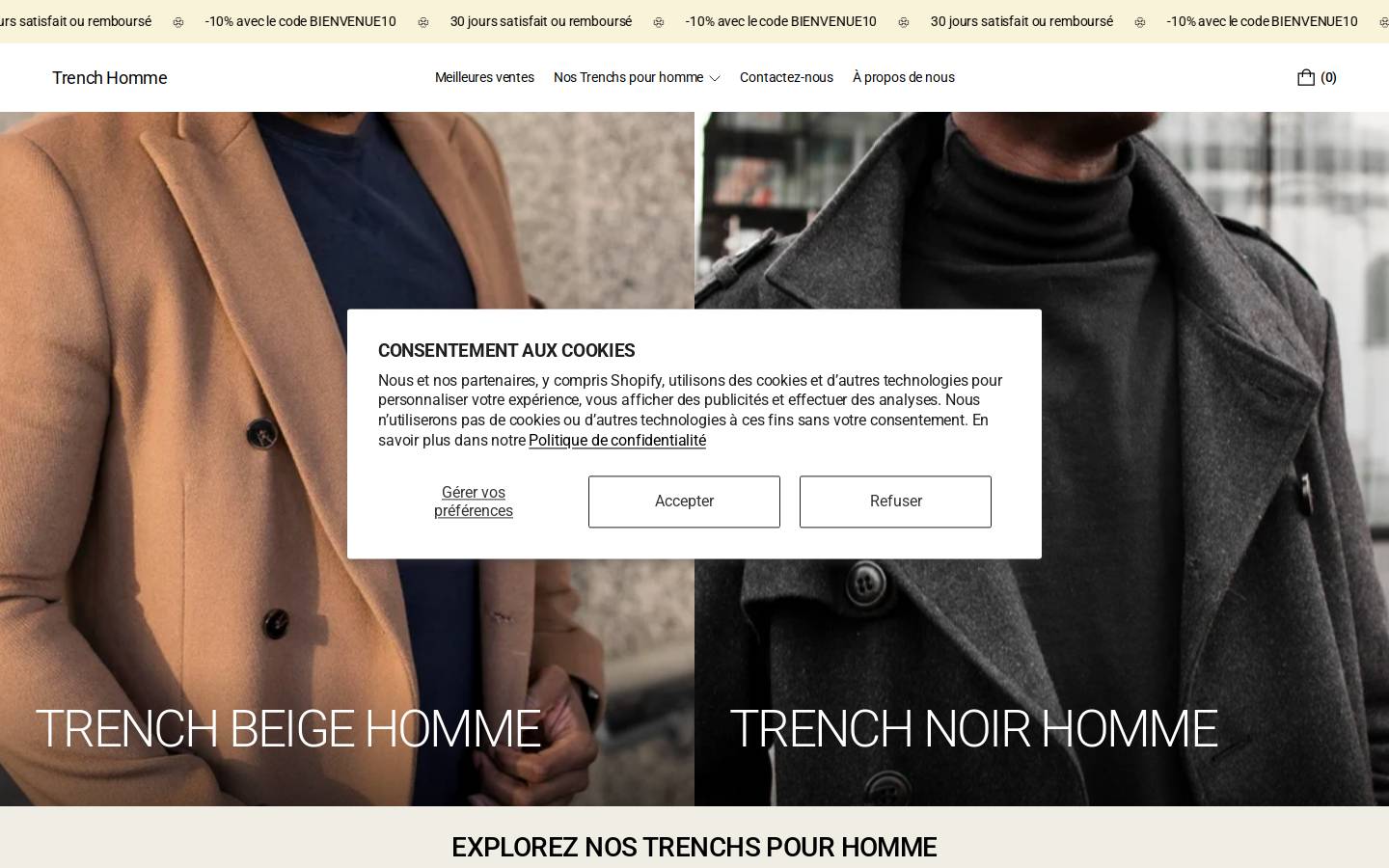 Trench Homme homepage screenshot