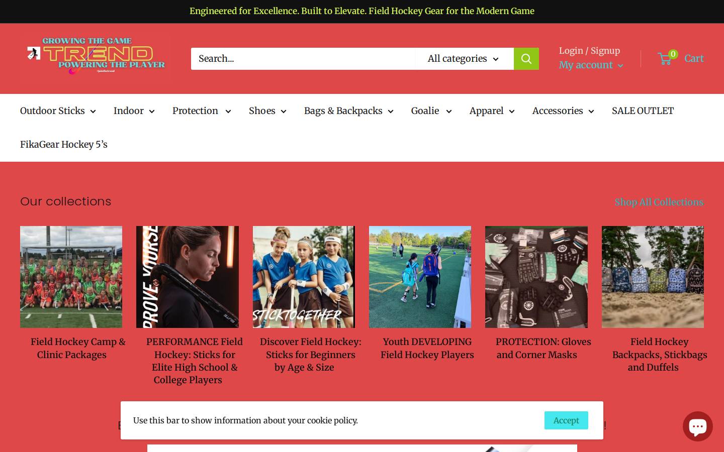 trendfieldhockey.com homepage screenshot