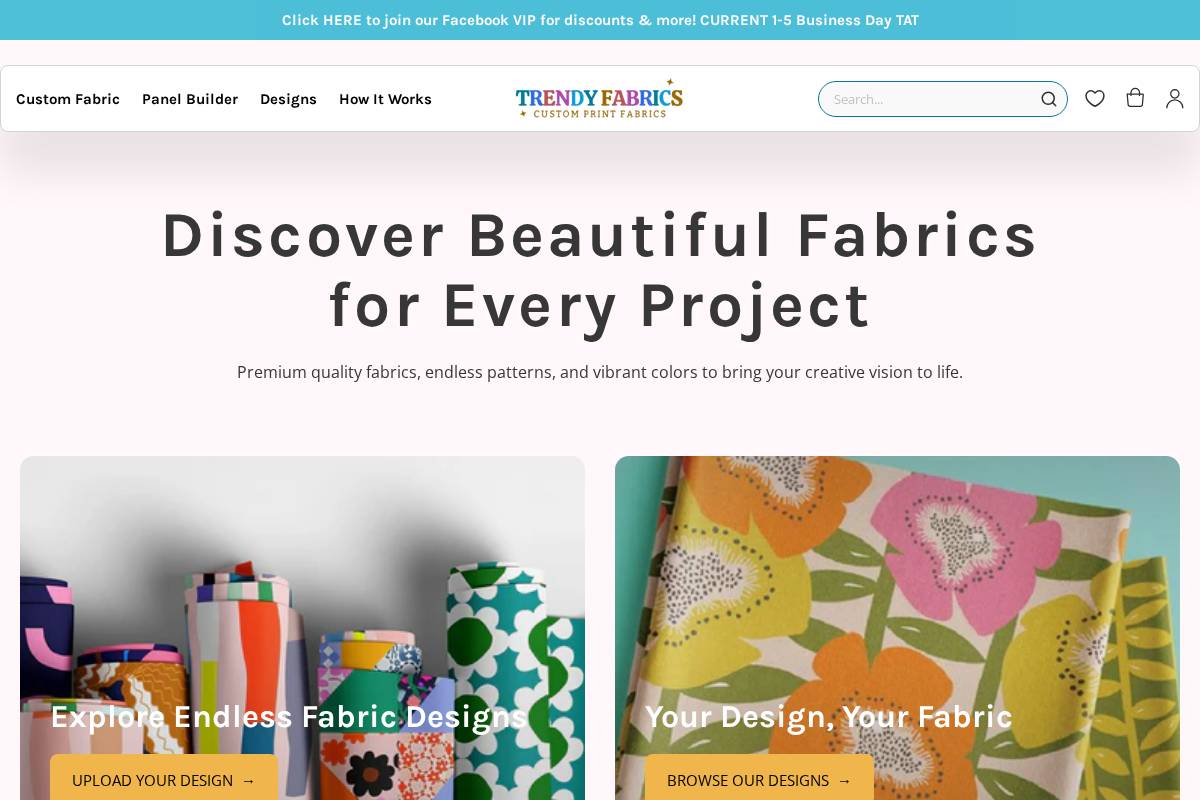 trendyfabrics.net homepage screenshot