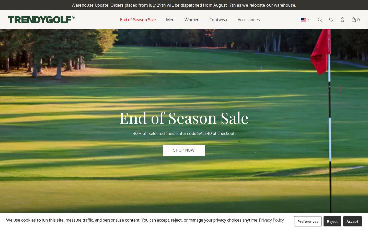 TrendyGolf USA homepage screenshot