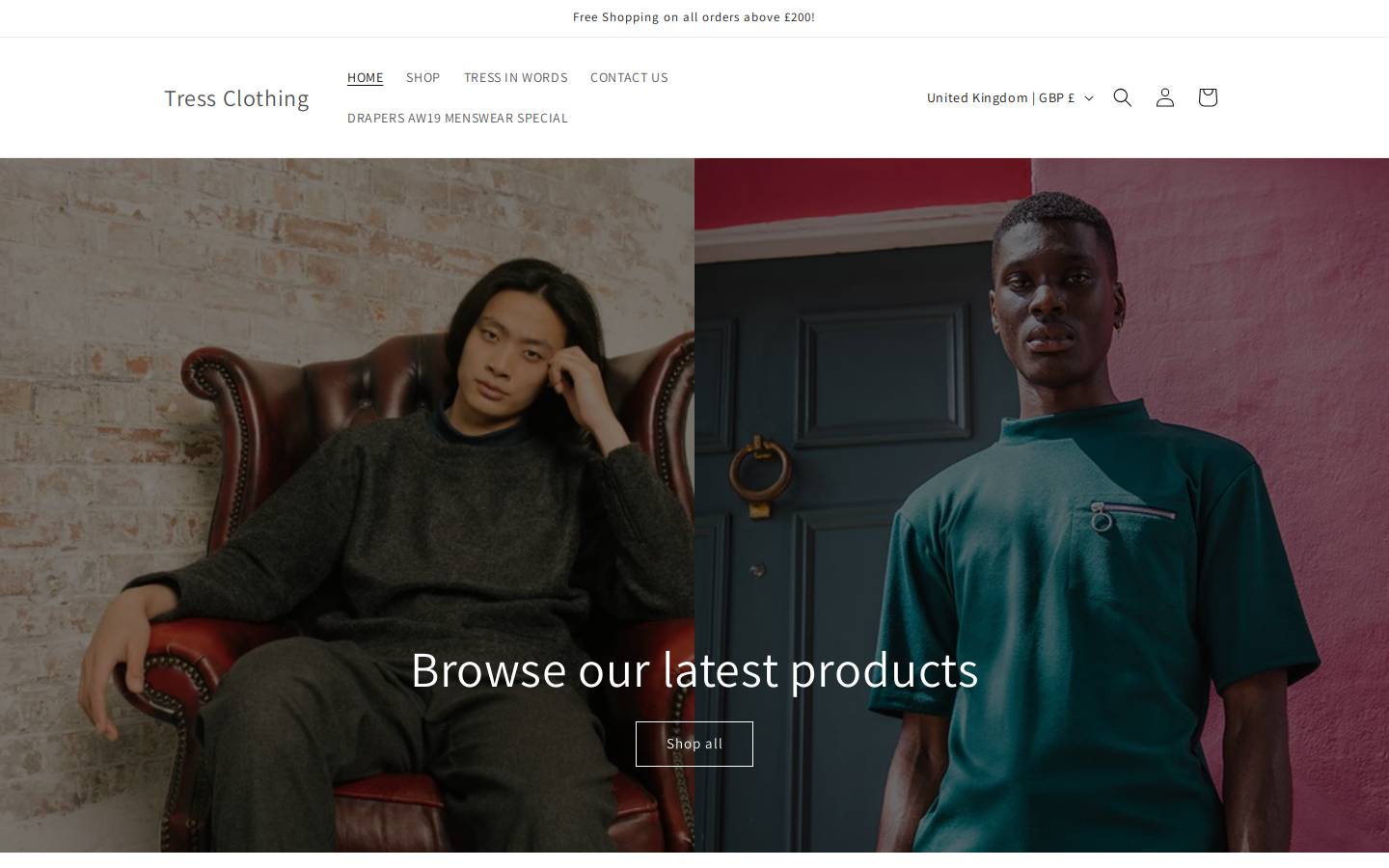 tress-clothing.com homepage screenshot
