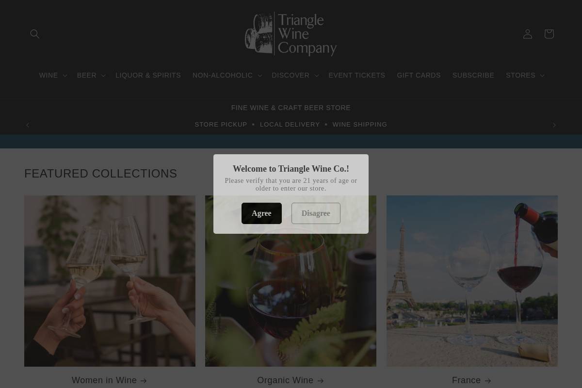 trianglewineco.com homepage screenshot