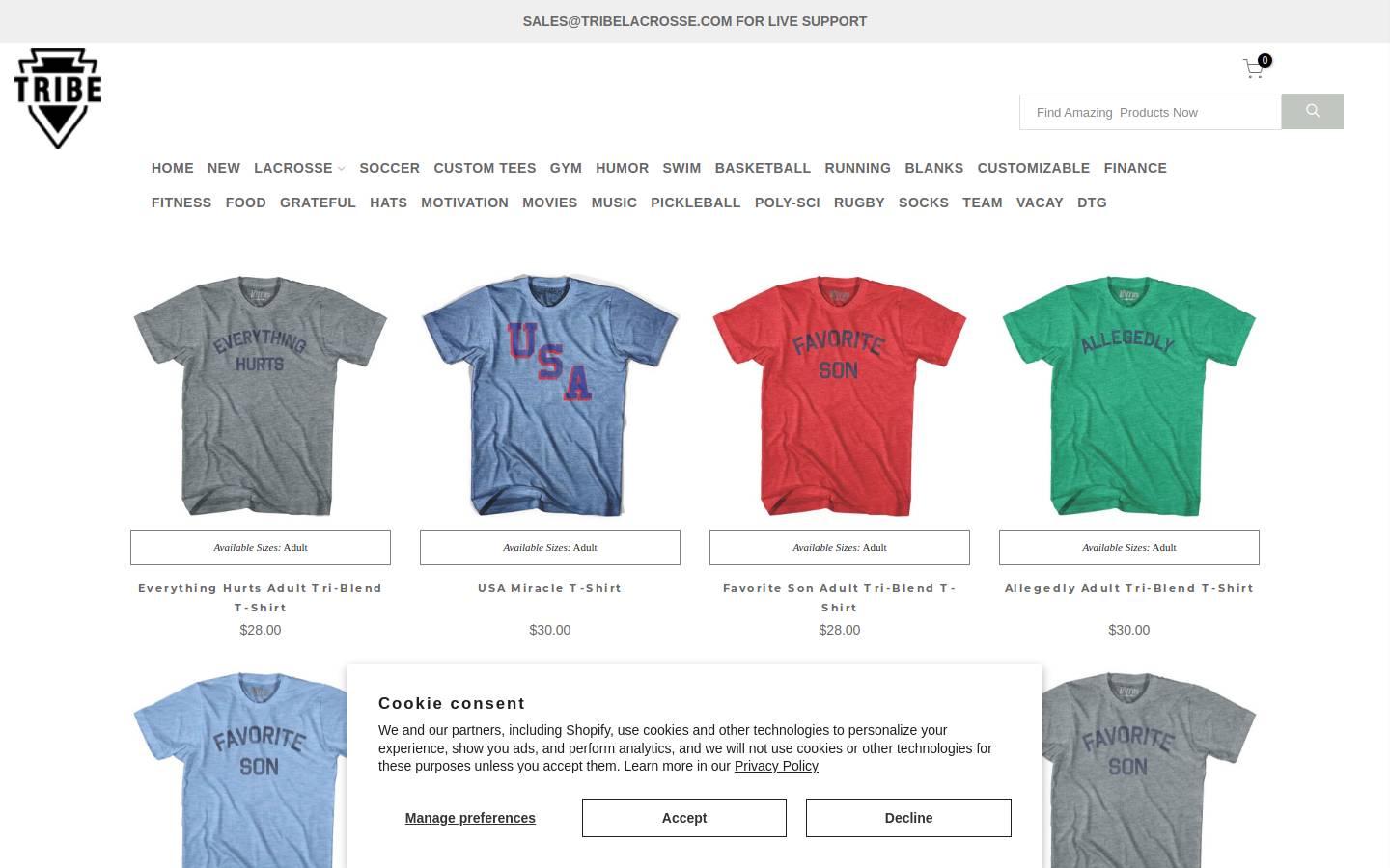 tribelacrosse.com homepage screenshot