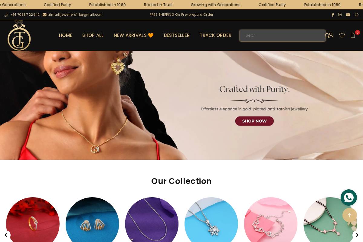 trimurtigemsandjewellers.com homepage screenshot