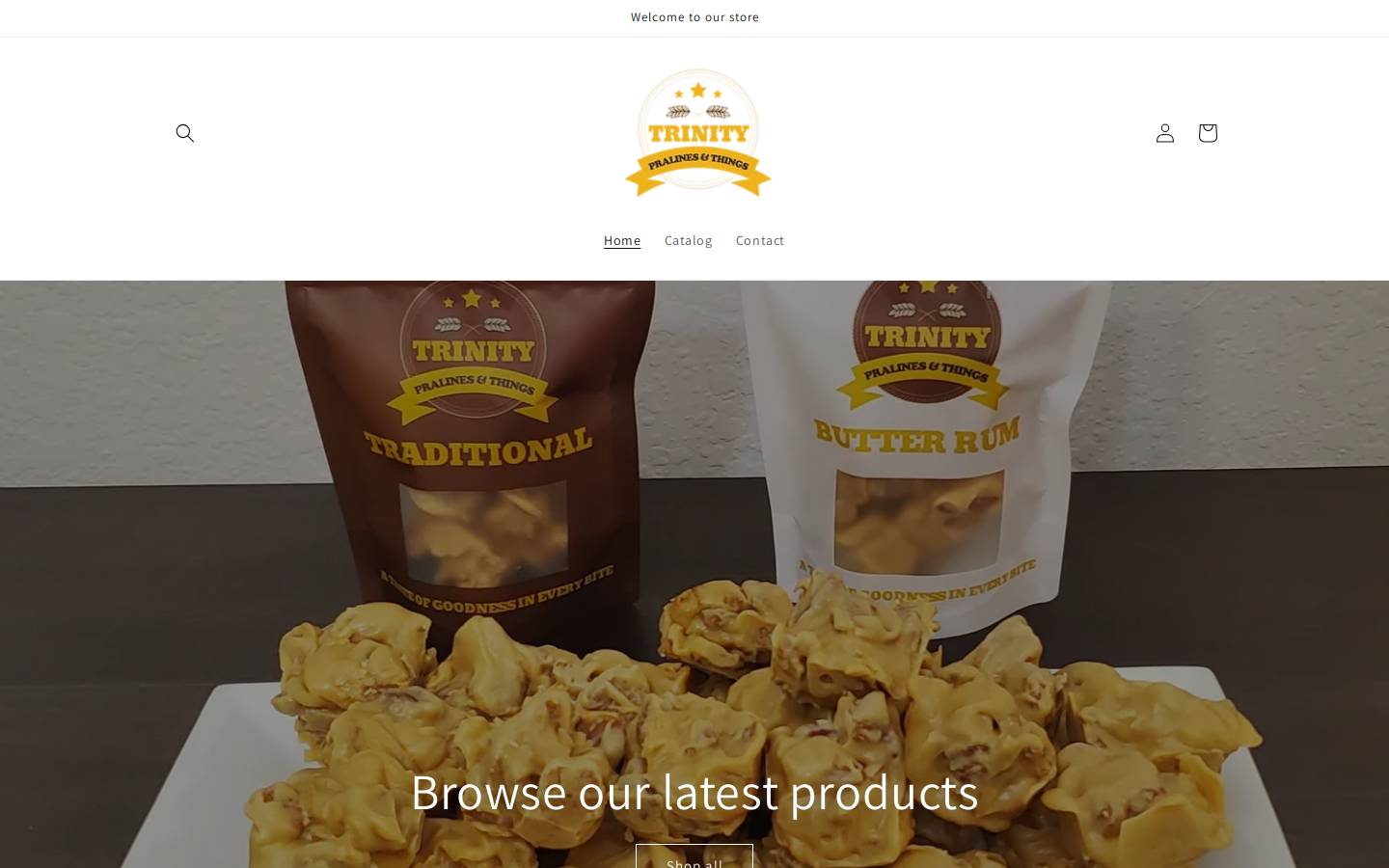 trinitypralinesshop.com homepage screenshot