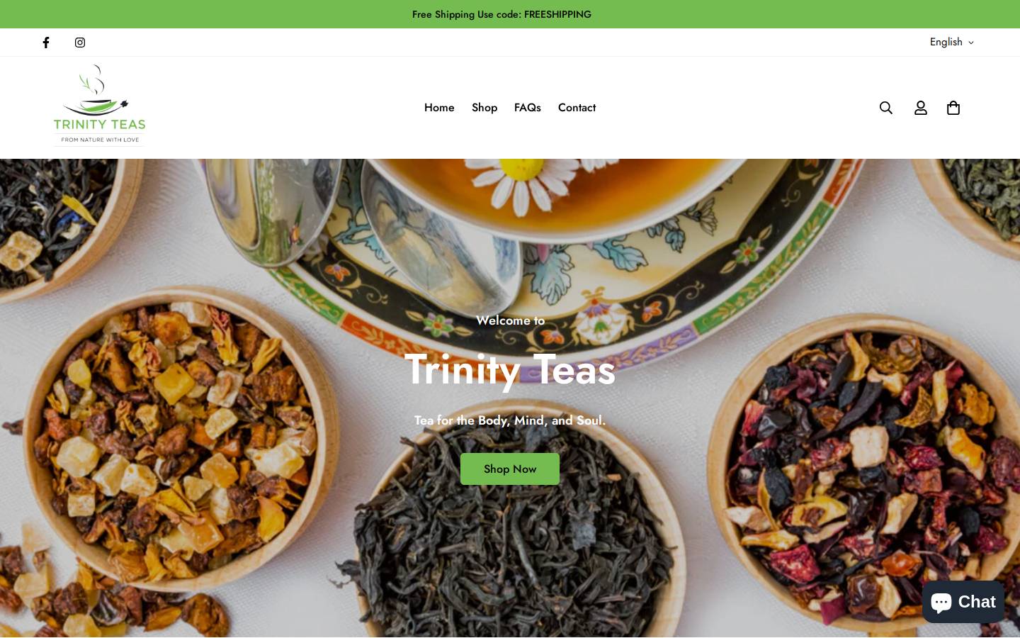 trinityteas.com homepage screenshot