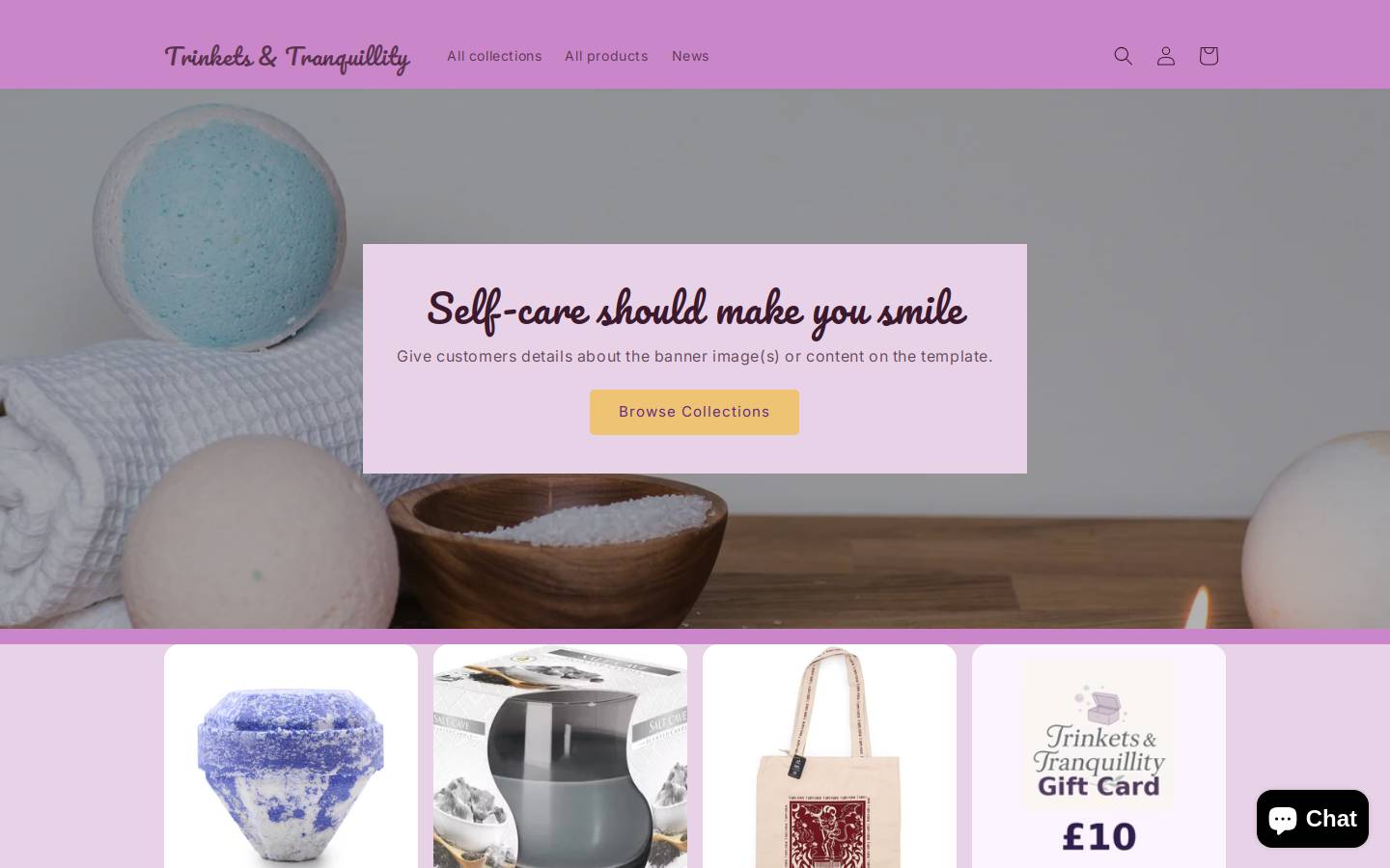 trinketstranquillity.com homepage screenshot