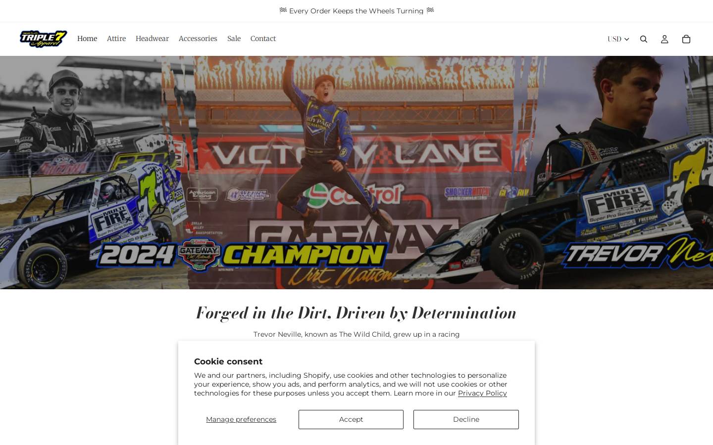 triple7apparel.com homepage screenshot