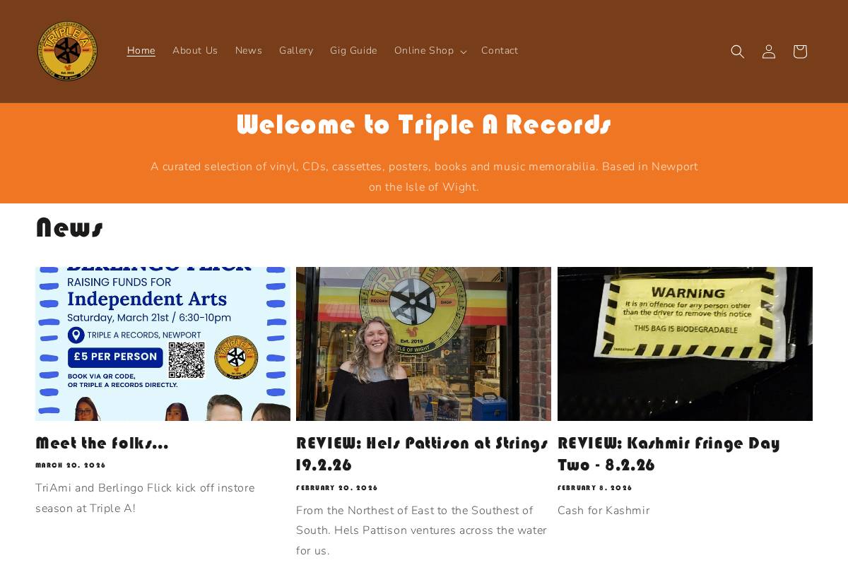 triplearecords.com homepage screenshot