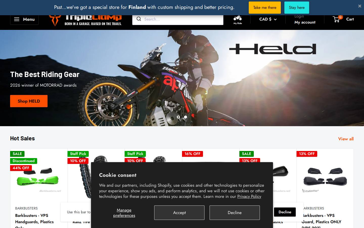 Tripleclampmoto homepage screenshot