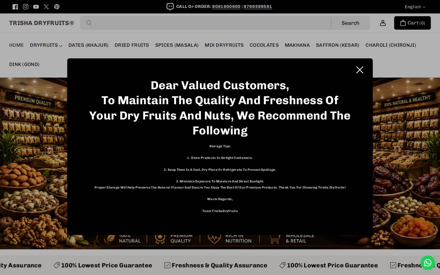 trishadryfruits.com homepage screenshot