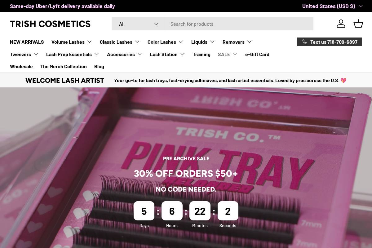 trishcosmetics.com homepage screenshot
