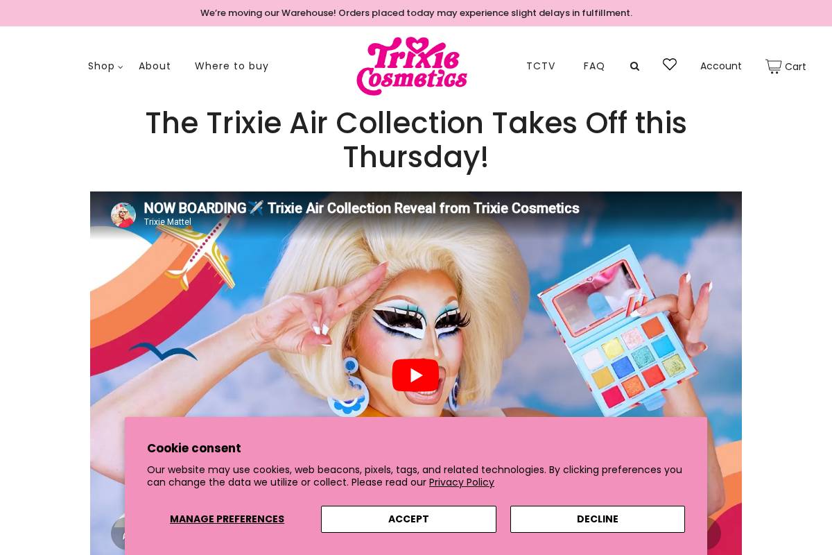 Trixie Cosmetics  homepage screenshot