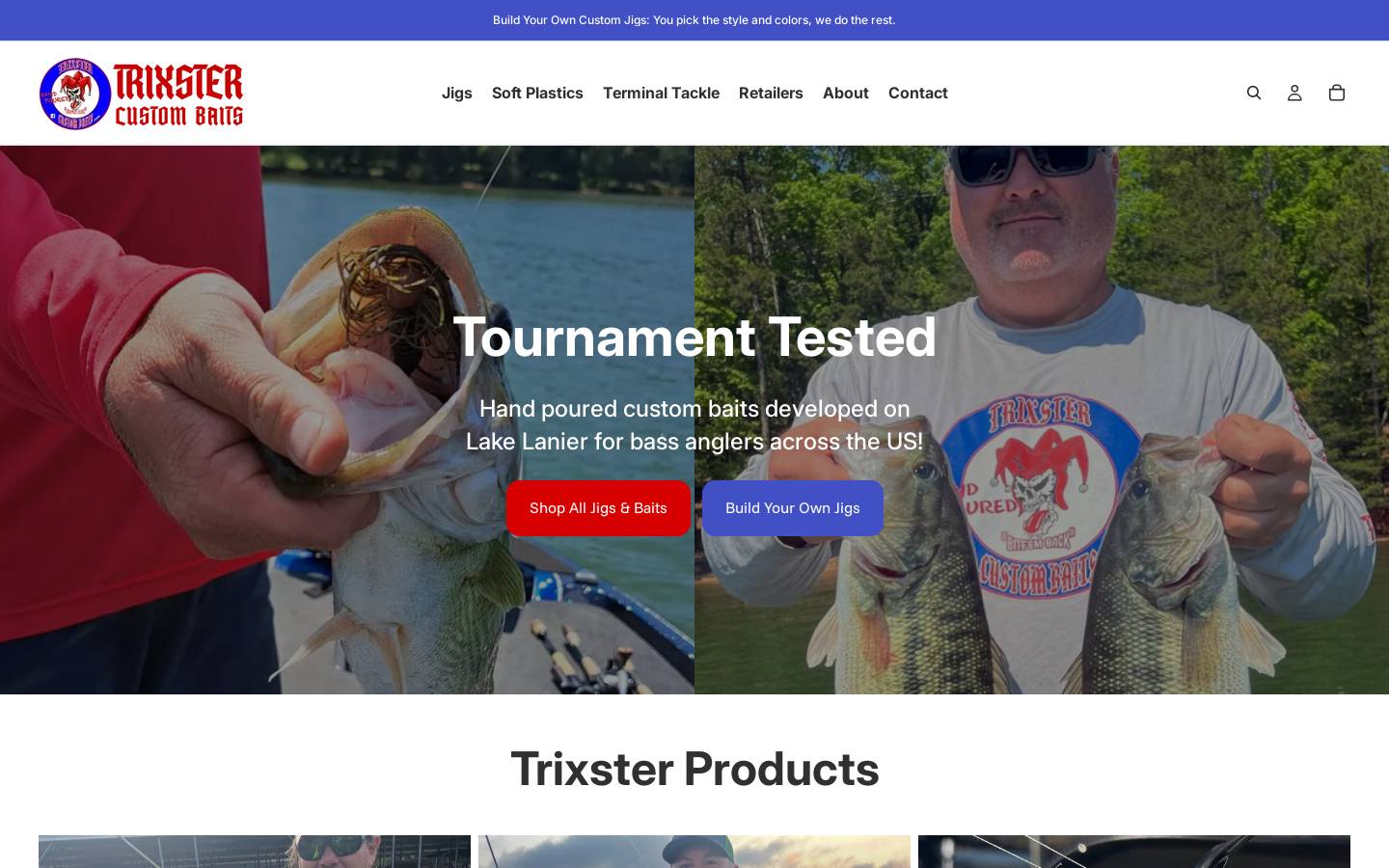 trixstercustombaits.com homepage screenshot
