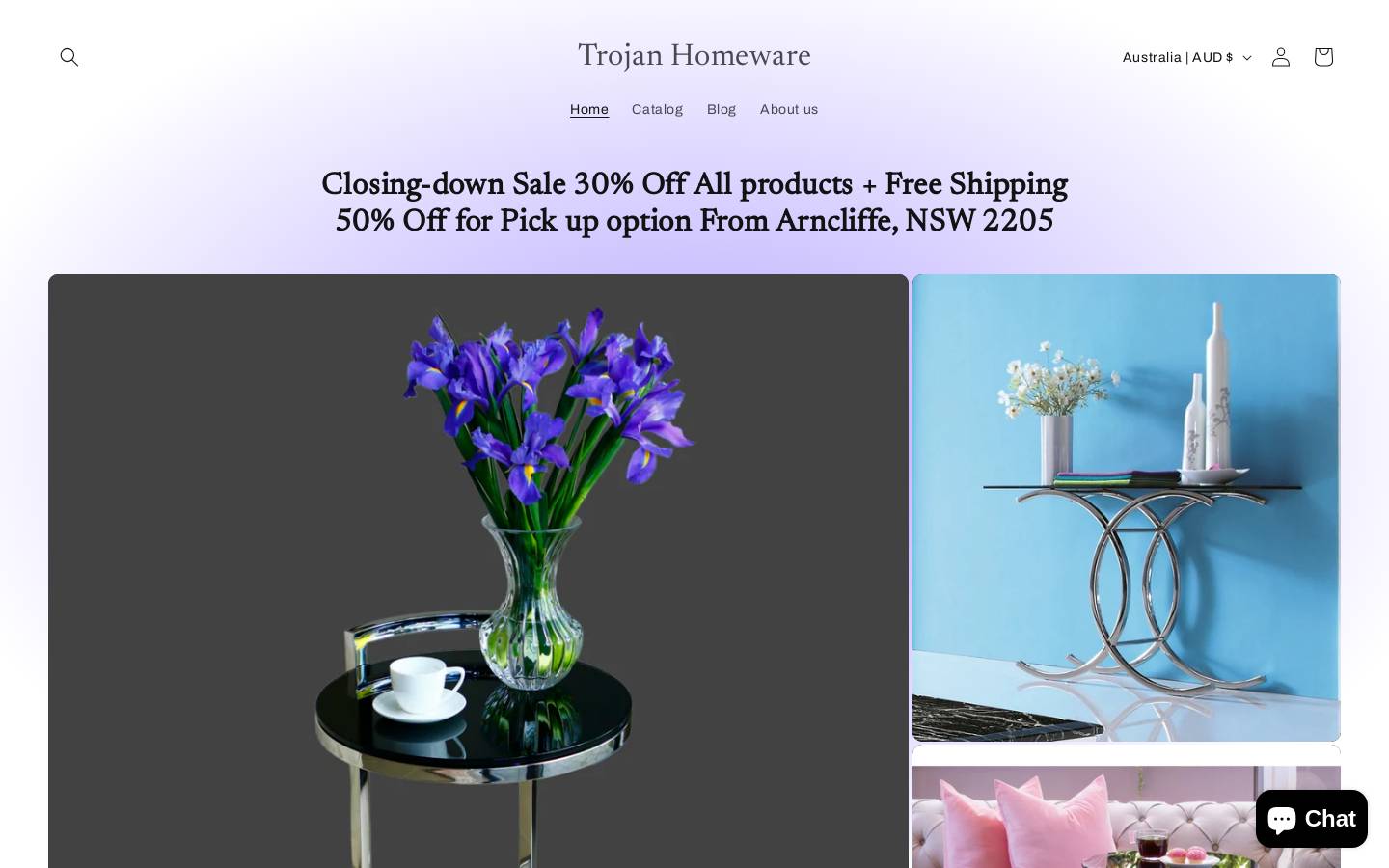 trojanhomeware.com.au homepage screenshot