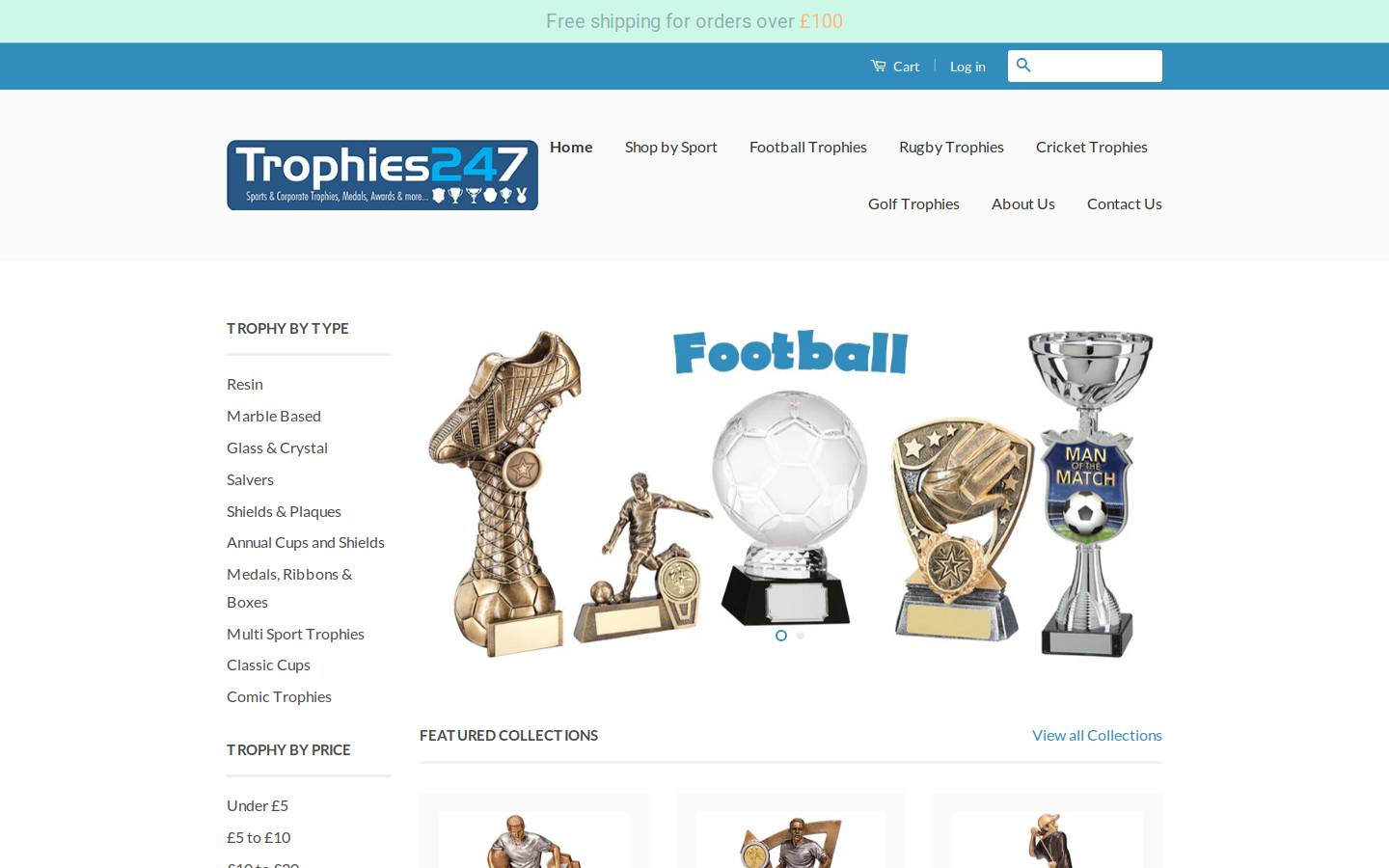 Trophies247 homepage screenshot