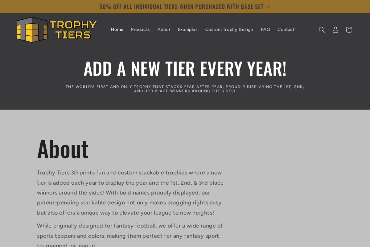 trophytiers.com homepage screenshot