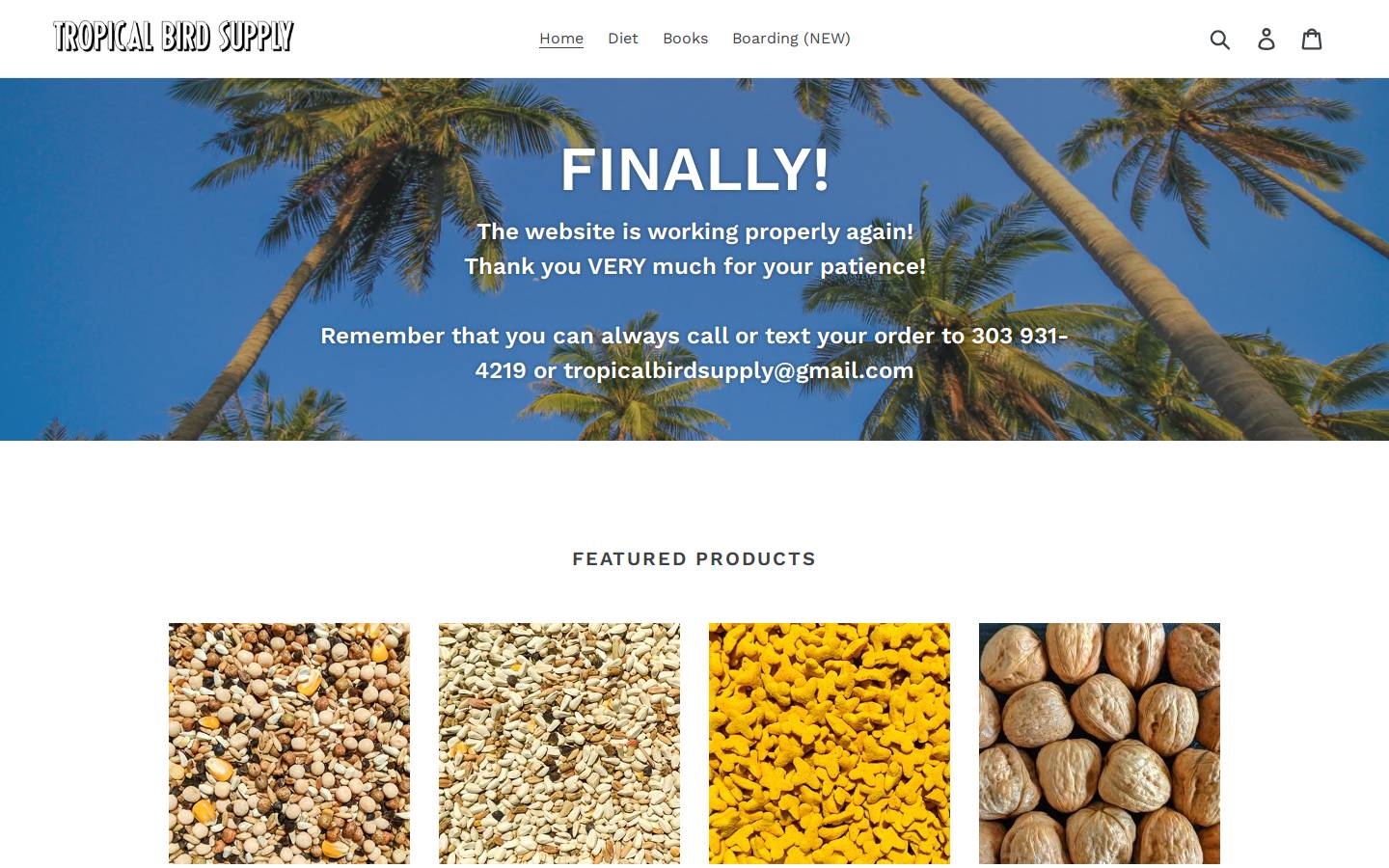 tropicalbirdsupply.com homepage screenshot
