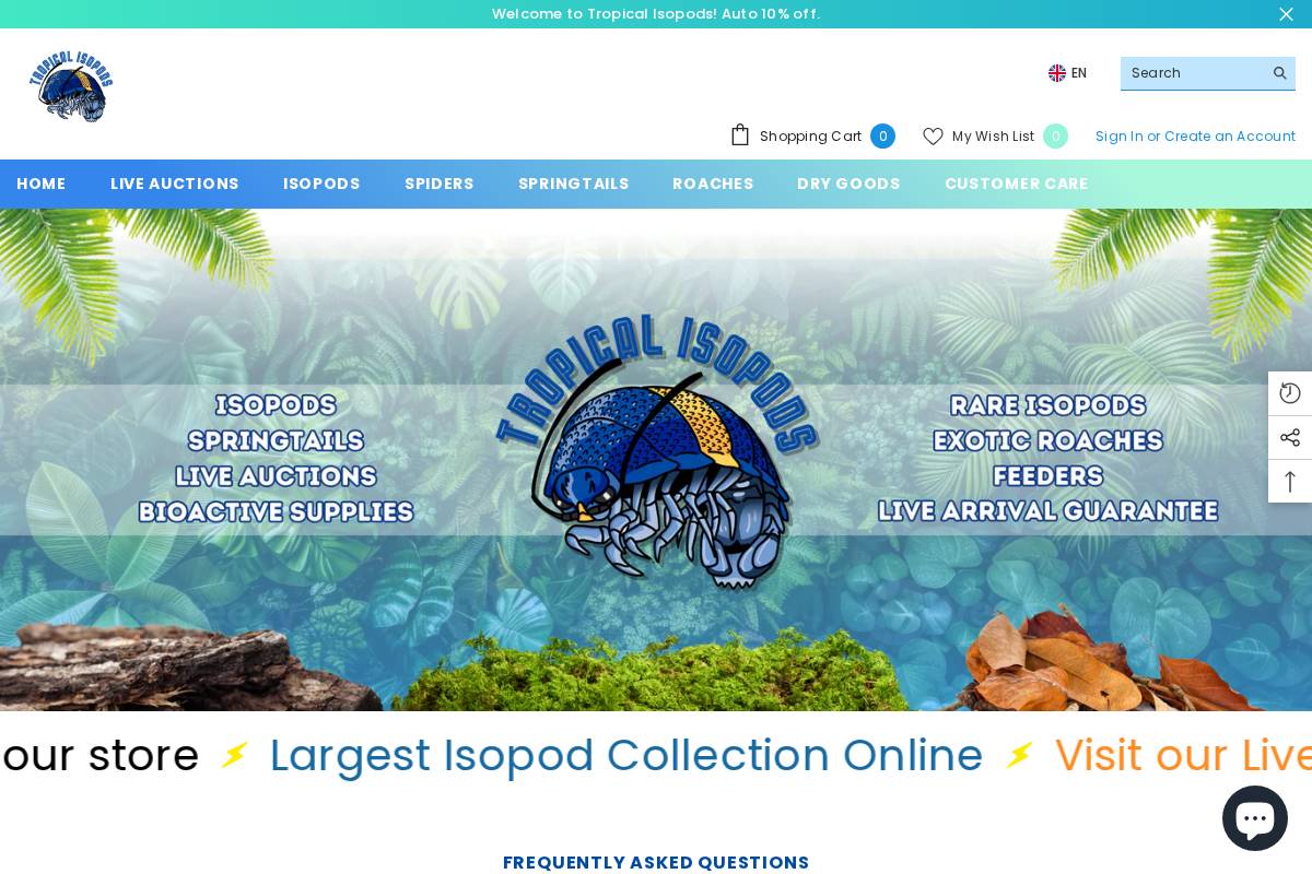 tropicalisopods.com homepage screenshot